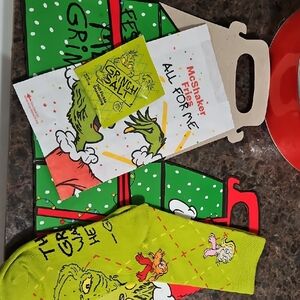 Grinch Themed Socks and McShaker  Bag And Grinch Salt And Grinch Meal Box